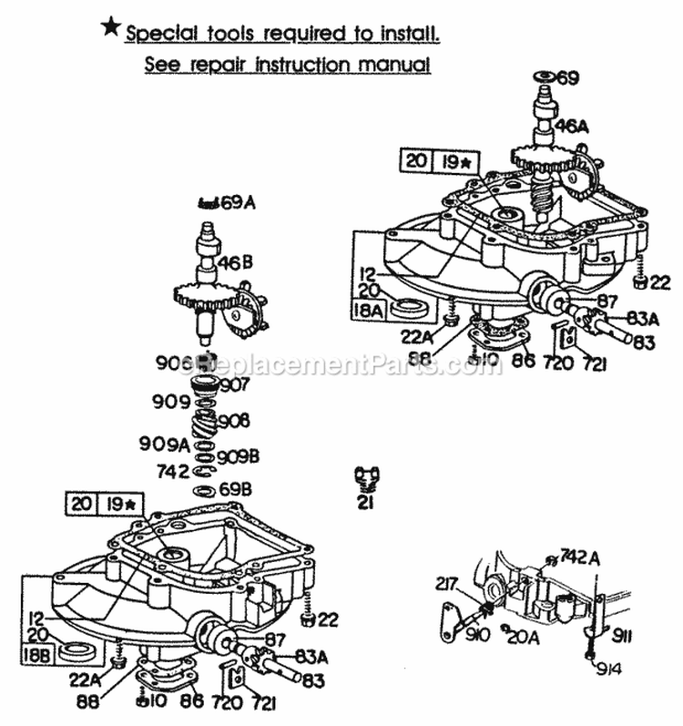 (2)Sump Bases  Right Angle Dr Diagram and Parts List for 093508-0191-99  Briggs and Stratton Engine